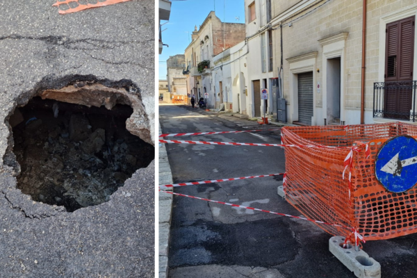 Voragine sull'antico canale a pochi passi dal futuro parcheggio sotterraneo 