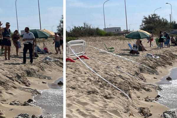 Vigili sulla spiaggia contro le tende abusive delimitano un tratto pericoloso di battigia 