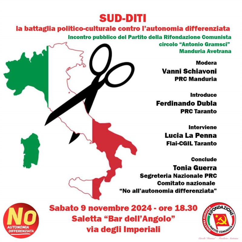 Dibattito sull’autonomia differenziata con Rifondazione comunista