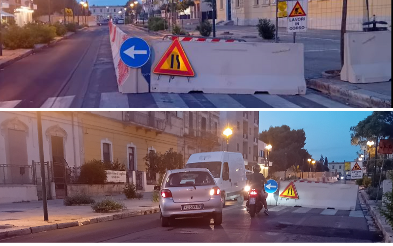 Il cantiere s'impossessa della strada, caos di ingorghi sul viale Mancini 