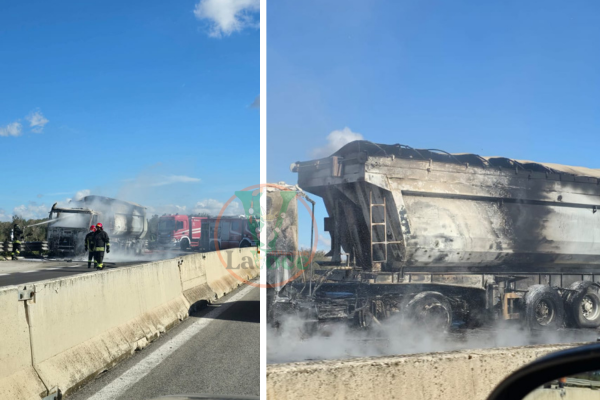 Camion con materiale industriale prende fuoco sulla Taranto Brindisi 